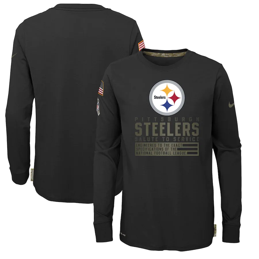 Nike Pittsburgh Steelers Youth Black Salute to Service Long Sleeve TShirt->nfl t-shirts->Sports Accessory